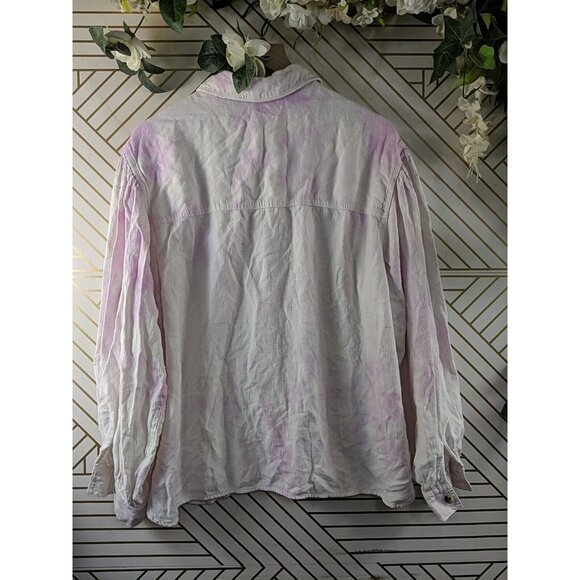 ZARA Women's Pink White Tie Dye Button Up Puff Sleeve Collar Long SleeSize Large - Picture 6 of 6